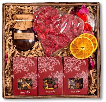 Kosz prezentowy upominek zestaw herbat czekolada z malinami konfitura box - zdjęcie 1