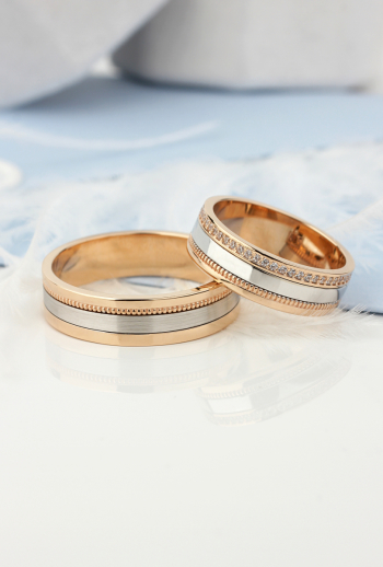 Dwukolorowe złote obrączki ślubne z diamentami 3405 - zdjęcie 1