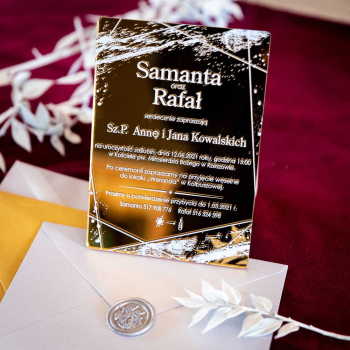 Lustrzane zaproszenia ślubne- złote 107 - zdjęcie 1