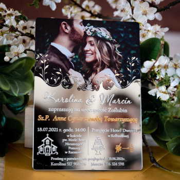 Lustrzane zaproszenia ślubne ze zdjęciem- srebrne 103 - zdjęcie 1