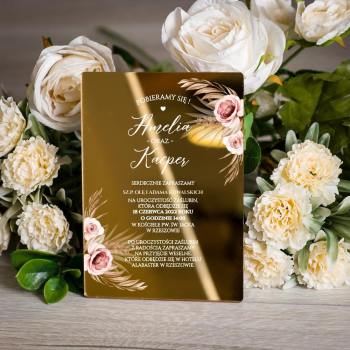 Lustrzane zaproszenia ślubne- złote 154 - zdjęcie 1