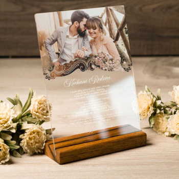 Akrylowe zaproszenie ślubne dla rodziców ze zdjęciem- transparentne - wzór 3 - zdjęcie 1