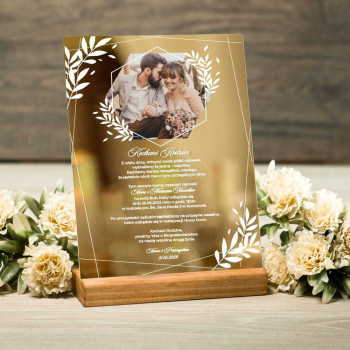 Akrylowe zaproszenie ślubne dla rodziców ze zdjęciem - złote lustrzane - wzór 1 - zdjęcie 1