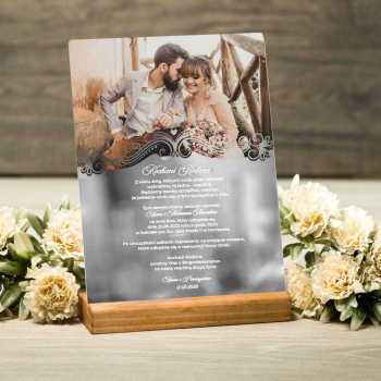 Akrylowe zaproszenie ślubne dla rodziców ze zdjęciem - srebrne lustrzane - wzór 3 - zdjęcie 1