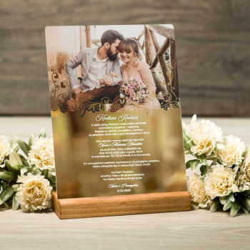 Akrylowe zaproszenie ślubne dla rodziców ze zdjęciem - złote lustrzane - wzór 2 - zdjęcie 1