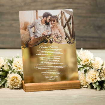 Akrylowe zaproszenie ślubne dla rodziców ze zdjęciem - złote lustrzane - wzór 3 - zdjęcie 1