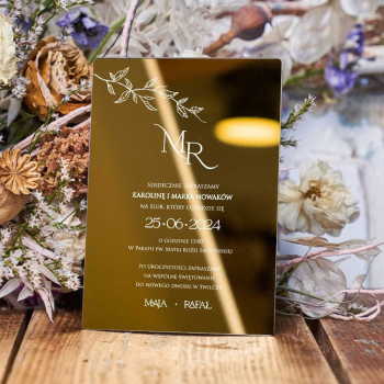 Lustrzane zaproszenia ślubne- złote 169 - zdjęcie 1