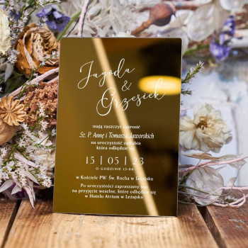 Lustrzane zaproszenia ślubne- złote 178 - zdjęcie 1