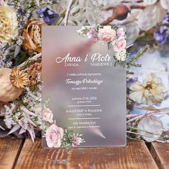 Satynowe zaproszenia ślubne akrylowe 137 - zdjęcie 1