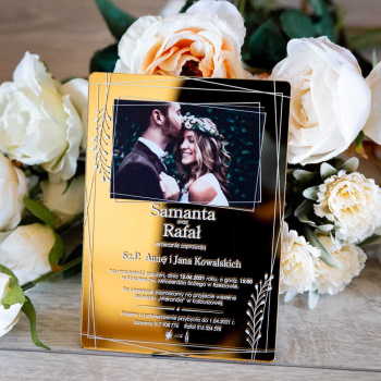 Lustrzane zaproszenia ślubne ze zdjęciem złote- 102 - zdjęcie 1