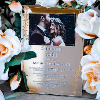 Lustrzane zaproszenia ślubne ze zdjęciem- srebrne 102 - zdjęcie 1