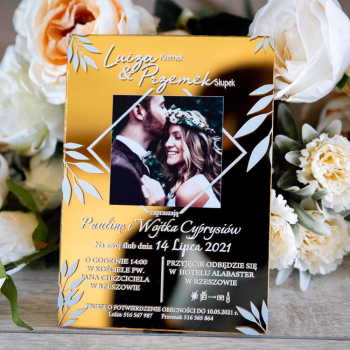 Lustrzane zaproszenia ślubne ze zdjęciem- złote 101 - zdjęcie 1