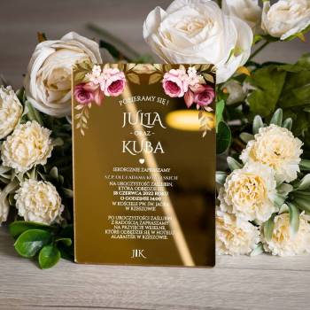 Lustrzane zaproszenia ślubne- złote 139 - zdjęcie 1