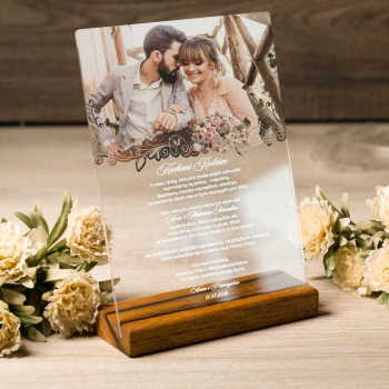Akrylowe zaproszenie ślubne dla rodziców ze zdjęciem - transparentne - wzór 2 - zdjęcie 1