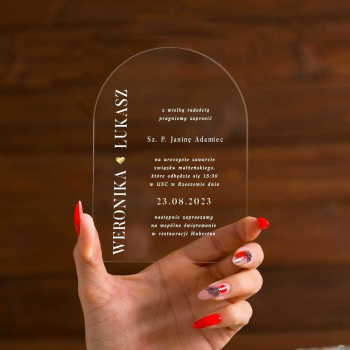 Transparentne zaproszenia ślubne akrylowe z lustrzanym złotym serduszkiem serduszkiem 156 - zdjęcie 1