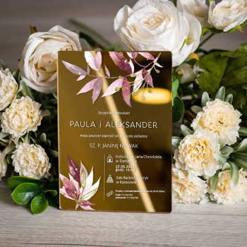 Lustrzane zaproszenia ślubne- złote 157 - zdjęcie 1