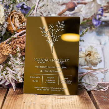 Lustrzane zaproszenia ślubne- złote 159 - zdjęcie 1