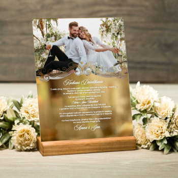 Akrylowe zaproszenie ślubne dla dziadków ze zdjęciem - lustrzane złote- wzór 3 - zdjęcie 1