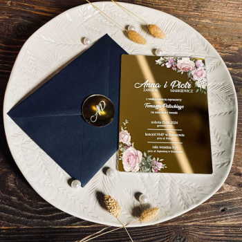 Lustrzane zaproszenia ślubne- złote 137 - zdjęcie 1