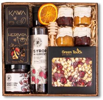 Kosz prezentowy box prezent syrop czekolada konfitury upominek herbata kawa - zdjęcie 1