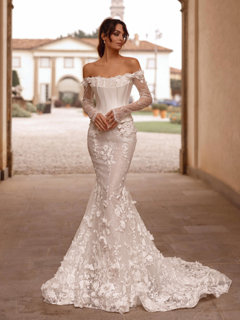 Suknia Ślubna Eleanor Elegancka w Stylu „Tuba” z Długimi Rękawami - zdjęcie 1