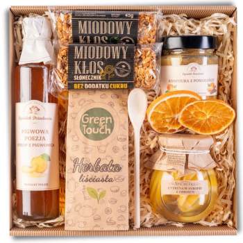 Kosz box prezentowy prezent upominek herbata batony konfitura syrop zdrowy - zdjęcie 1