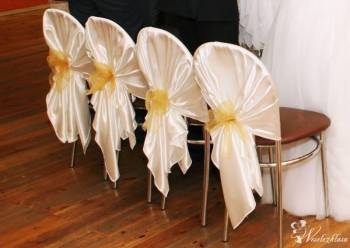 Pokrowce na krzesła dekoracja krzeseł wypożyczę, Dekoracje ślubne Drzewica