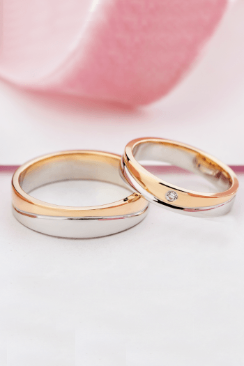 Dwukolorowe obrączki ślubne z diamentem 3425 - zdjęcie 1