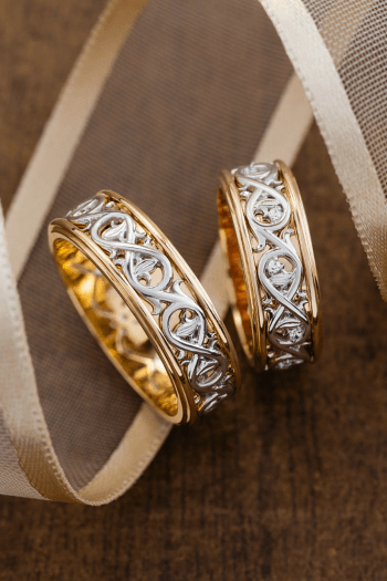 Unikalne obrączki ślubne dwukolorowe złoto 030 - zdjęcie 1