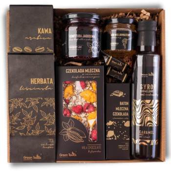 Kosz prezentowy zestaw box herbata kawa syrop czekolada z owocami słodycze - zdjęcie 1