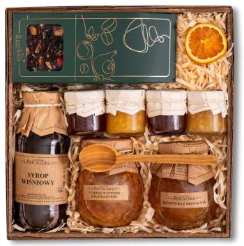 Kosz prezentowy zestaw konfitury syrop cytryny w syropie kraftowy prezent - zdjęcie 1