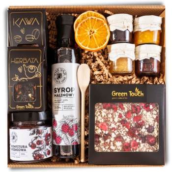 Kosz prezentowy box prezent syrop czekolada konfitury upominek herbata kawa - zdjęcie 1