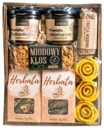 Koszyk prezentowy zestaw herbat, powideł, słodyczy i świec - zdjęcie 1