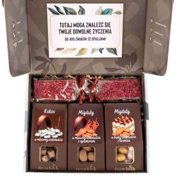 Zestaw prezentowy w pudełku zestaw słodycze migdały kokos czekolada box - zdjęcie 1