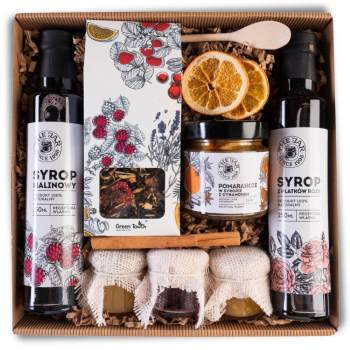Kosz prezentowy duży zestaw na prezent herbata syropy owoce miód konfitury - zdjęcie 1