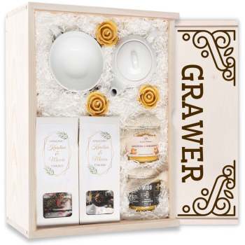 Skrzynka prezentowa zestaw z dzbankiem i filiżanką. Zestaw prezentowy podziękowania. - zdjęcie 1