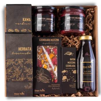 Kosz box prezentowy prezent upominek herbata kawa konfitury czekolada baton - zdjęcie 1