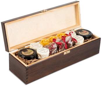 Skrzynka prezentowa z powidłami, czekoladą i świecami - zdjęcie 1