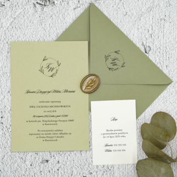 Zaproszenia monogram z listkami – wzór 104 - zdjęcie 1