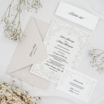 Zaproszenia kwiatowa ramka greige – wzór 113 - zdjęcie 1