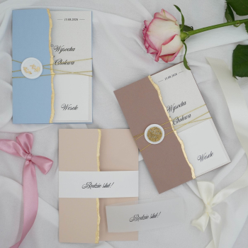 Zaproszenia eleganckie w złoconej okładce – wzór 129 - zdjęcie 1