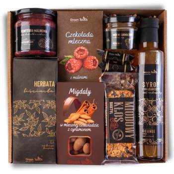 Zestaw prezentowy kosz słodycze herbata migdały syrop miód konfitura box - zdjęcie 1