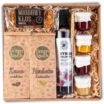 Kosz prezentowy prezent zestaw herbata kawa syrop konfitury baton polski - zdjęcie 1