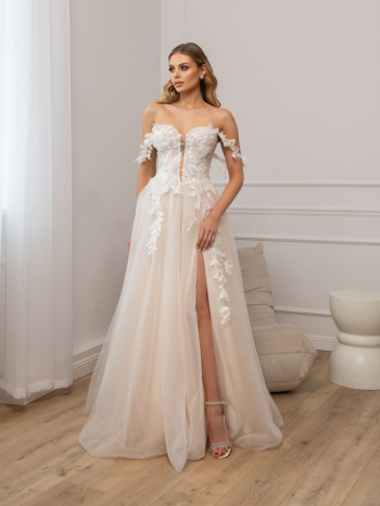 Suknia ślubna z otwartym gorsetem i opadającymi ramiączkami Apollina - zdjęcie 1