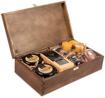 Skrzynka prezentowa z herbatą, powidłami, kremem i świecami - zdjęcie 1