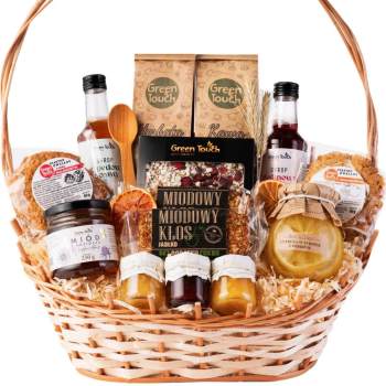 Kosz prezentowy wiklinowy duży zestaw na prezent herbata syropy miód słodycze cytryny - zdjęcie 1