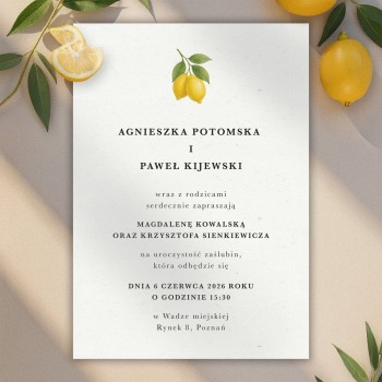 Zaproszenia ślubne Minimalistyczne cytryny - zdjęcie 1