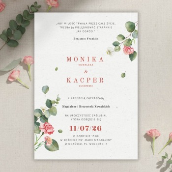 Zaproszenia ślubne Eukaliptus i goździk - zdjęcie 1