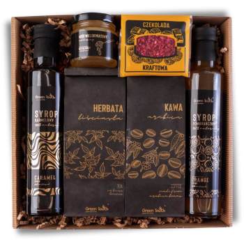 Zestaw kosz prezentowy upominek syropy herbata kawa miód naturalny box - zdjęcie 1