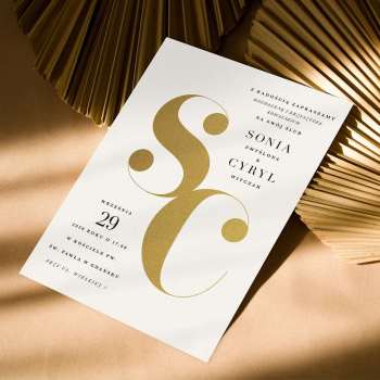 Zaproszenia ślubne Złote inicjały - zdjęcie 1